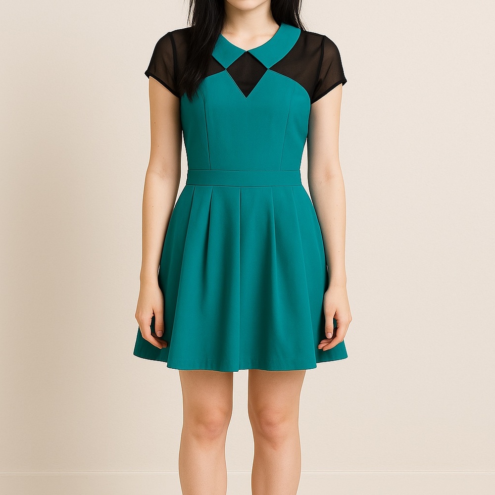 Sugarlips Teal Mini Dress with Black Sheer Details